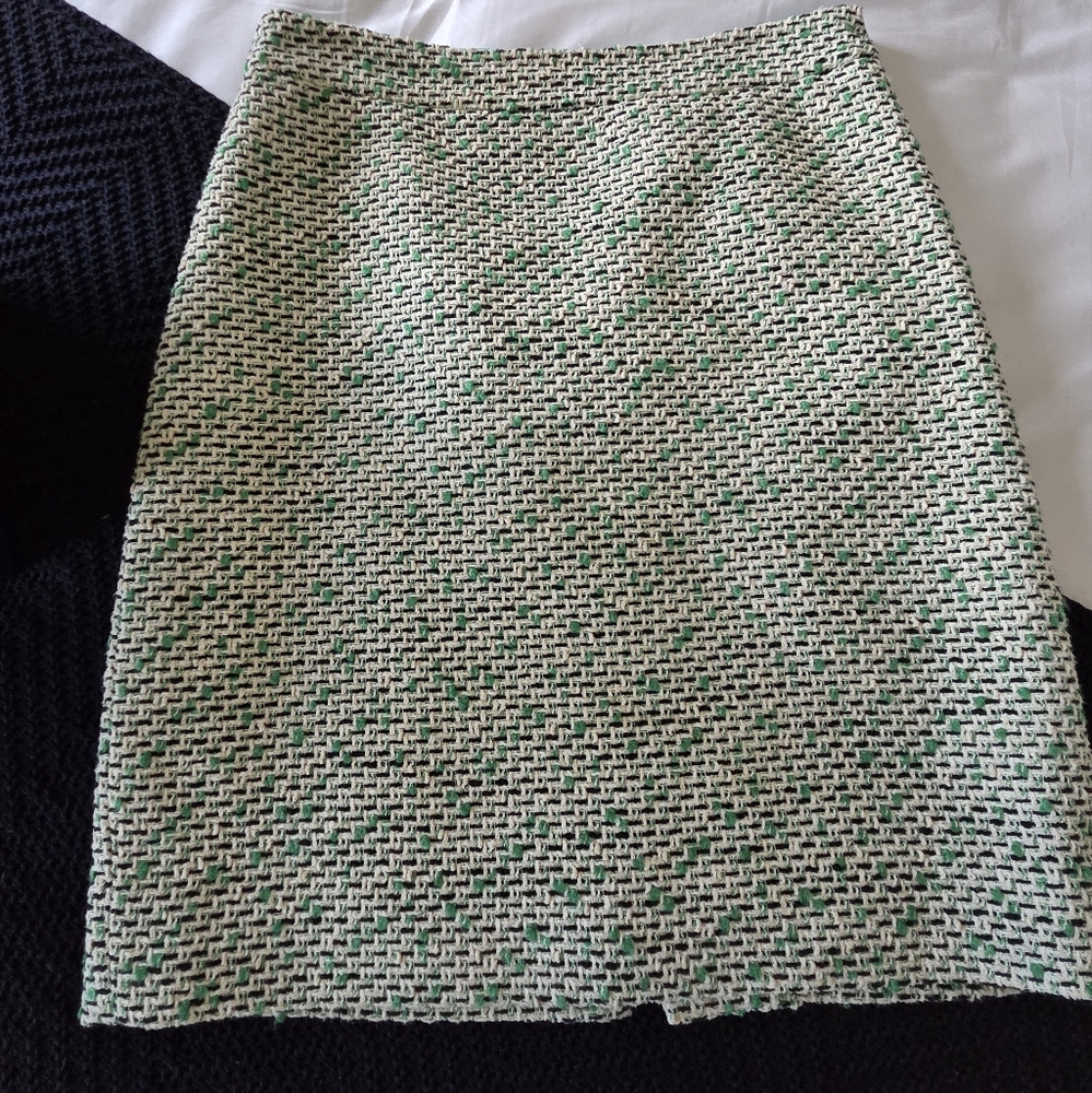 Kate Spade Green and White Tweed Pencil Skirt